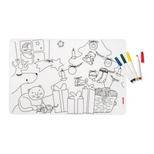 Guzzini Bimbi Set Tovaglietta Colorabile E Riutilizzabile Con Pennarelli, Irene Guerrieri, 43.5 X 29.5 Cm, Multicolore