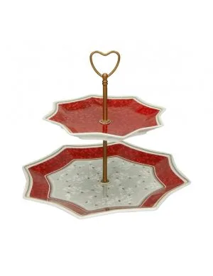 Brandani 52379 Alzata Stella Connubio Porcellana, 28x28x24h Cm, Colore Rosso, Alzata Due Piani, Forma Stella