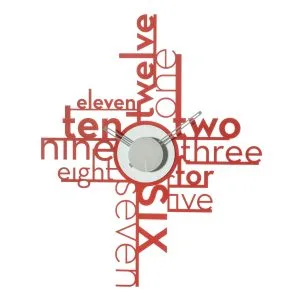 Arti & Mestieri Lettering – Orologio Di Design 100% Made In Italy – In Ferro, 54 X 66H Cm (Rosso E Bianco Marmo)