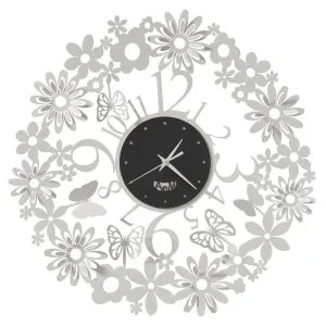 Arti & Mestieri Orologio Da Parete Margherite Ispirato Alla Natura E Di Design 100% Made In Italy, In Ferro, Diametro 50 Cm (Bianco Marmo E Nero)