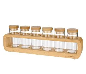 Zassenhaus Portaspezie In Faggio, Con 6 Barattoli In Vetro Borosilicato