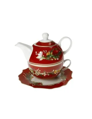 Brandani 89966 TEIERA C/TAZZA E PIATTINO Rosso New Bone China Cm ø 16,5x14h