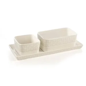 EVVIVA 4202 Piatto Da Portata 2 Ciotole In Porcellana Goffrata, Servi Antipasti, Salse, Snack E Dolci Con Stile Ed Eleganza, Vassoio 32 X 12,5 X 2,5 Cm, Collezione Siviglia