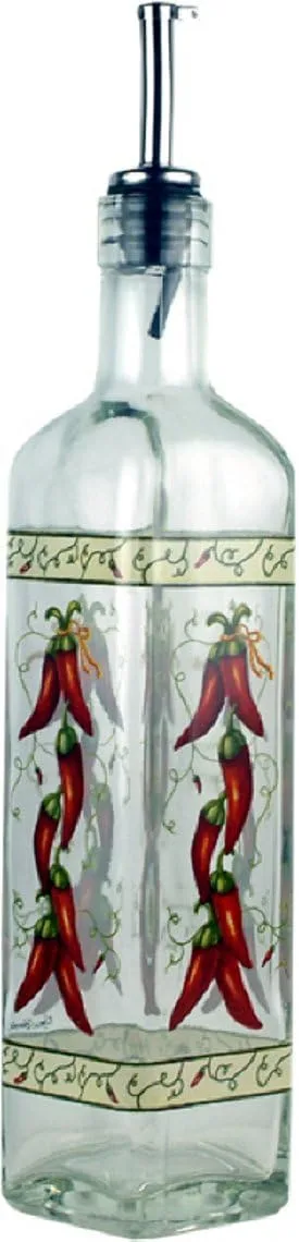 Oliera In Vetro Con Beccuccio Antisgocciolo, Decoro Peperoncino E Capacità 1/2 L
