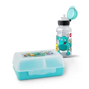 Emsa Kids, Set Regalo Per Bambini Con Clipbox E Borraccia 0.4L, Gift Set Monster, Borraccia 100% Ermetica E Contenitore Porta Merenda Con Divisorio Rimovibile, Set 2 Pezzi 100% Sicuro