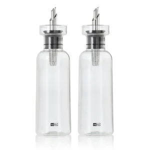 AdHoc BZ81 – Set Di 2 Dispenser Per Olio O Aceto, In Vetro, Elegante Bottiglia Di Olio D’oliva Con Beccuccio In Acciaio Inox, Ideale Anche Per Olio Di Semi Di Zucca O Aceto, Ermetico, 300 Ml
