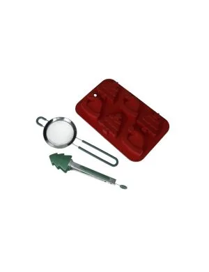 Brandani 82050 Stampo Biscotti Natale Rosso Silicone Con Pinza Silicone e Setaccio Inox 23x25x7