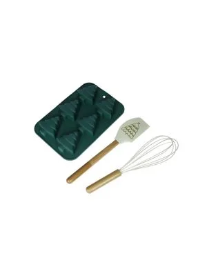 Brandani 82051 Stampo Biscotti Albero Di Natale Verde Con Frusta e Leccapentoa Silicone, 23x25x7