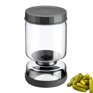 Westmark Barattolo per Scolare 1 Pezzo, Bicchiere inserto multifunzionale per kimchi e cetrioli per scolare e servire, Trasparente/nero, 900 ml