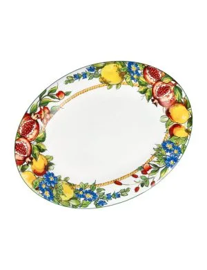 Brandani 52037 Vassoio Ovale Prospero New Bone China Decorato Frutta e Fiori Multicolore 30×23 cm