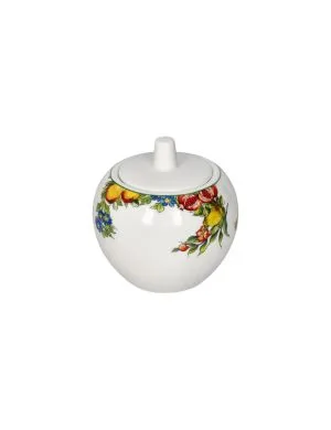 Brandani 52038 Zuccheriera Prospero New Bone China Bianca con Decoro Frutta e Fiori Colorati