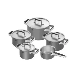 ZWILLING PURE – Set di 5 pentole in acciaio inox 18/10, rivestimento esterno in ceramica, manici Stay Cool, lavabili in lavastoviglie, colore: Grigio antracite