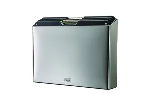 Joseph Joseph Folio Steel – Set di 4 pezzi, Taglieri da cucina neri in plastica, con custodia porta taglieri- Grande, Acciaio Inox/Nero