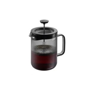 GEFU Caffettiera Cristiano 600 ml – French Press in vetro borosilicato soffiato a bocca in grigio fumo, resistente al calore, lavabile in lavastoviglie