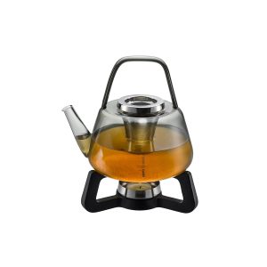 GEFU CHAVELLE – Teiera da 1,2 l con scaldavivande, vetro borosilicato soffiato a bocca, filtro da tè in acciaio inox, ghisa, lavabile in lavastoviglie